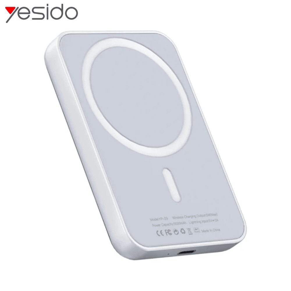 Batterie Externe Power Bank Sans Fil Magnétique Yesido YP29 5000mAh 5W Blanc