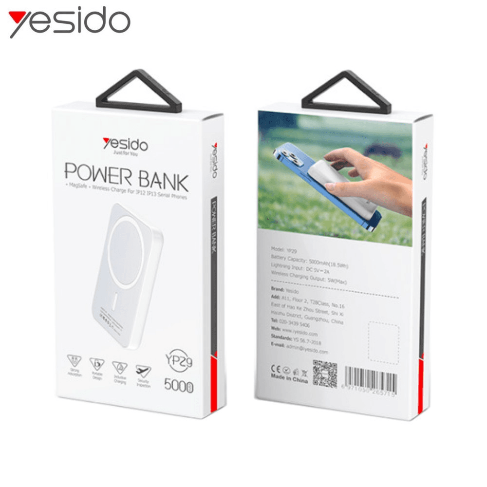 Batterie Externe Power Bank Sans Fil Magnétique Yesido YP29 5000mAh 5W Blanc – Image 2