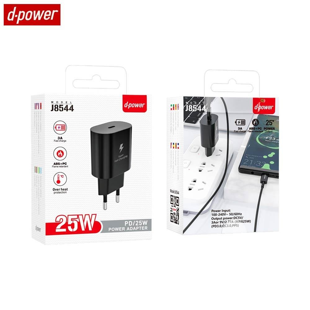 Chargeur Secteur USB-C d-power J8544B 25W Noir